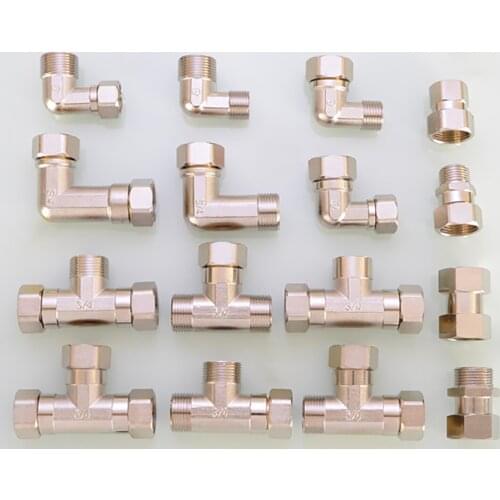 3/4" Male/Female Thread Nickel-plated Brass Union Pipe Fittings Movable Joint Water Tank Plumbing Accessories Straight Elbow Tee