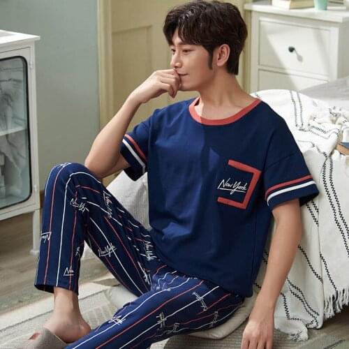 Leisure Tops Pajamas Set Long Pants Pajama Man 2021 New Summer Pajama Sleepwear Cotton Pajamas Big Size 4xl Plaid Pajama Pants