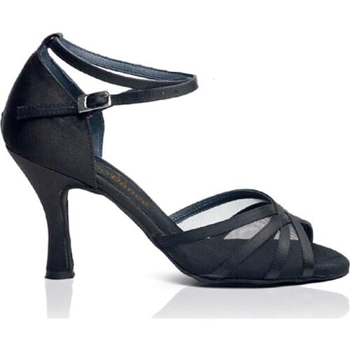 Classical Women Dance Shoes Practice Black Satin 7cm Latin Salsa Ballroom Tango Shoes Girls Party Dance Shoes Women Sneaker Shoe