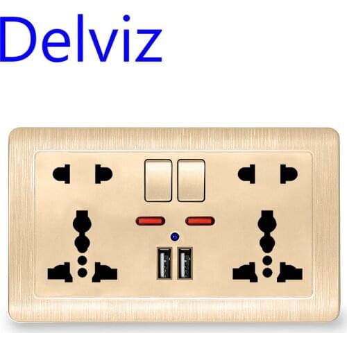 Delviz International universal 5 Hole Socket,USB Charger Port,AC110V-250V, EU Standard Wall Power Socke Dual USB Switched Outlet