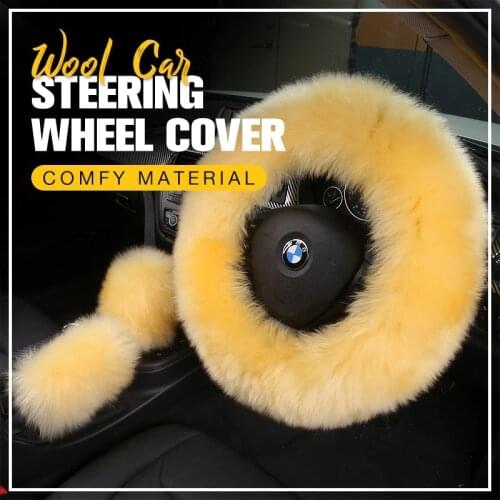 Universal Steering-wheel Plush Car Steering Wheel Covers Winter Faux fur Hand Brake & Gear Cover Set Car Interior Accessories