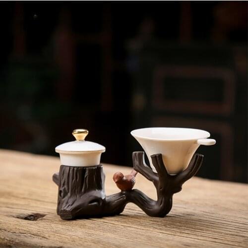 Chinese Traditional Tree Branches Bird Design Purple Clay Teacup Tray Tea Decoration Retro Teatable Tea Pet For Home Office