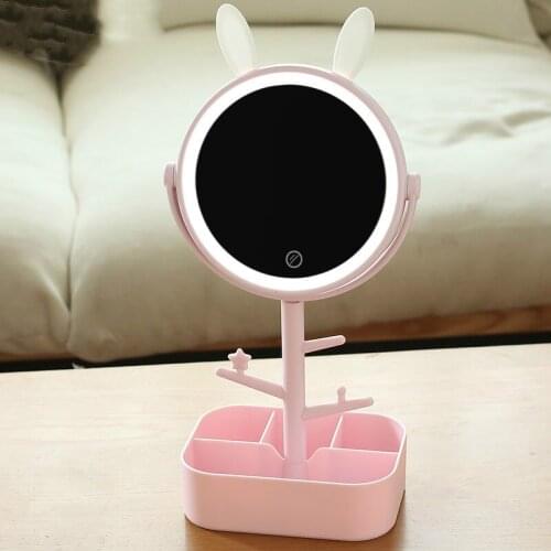 Makeup Mirror LED With Light Desktop Rotating Mirror Magnifying Glass 4 Times Storage Ladies Makeup Lamp ABS With Storage Box