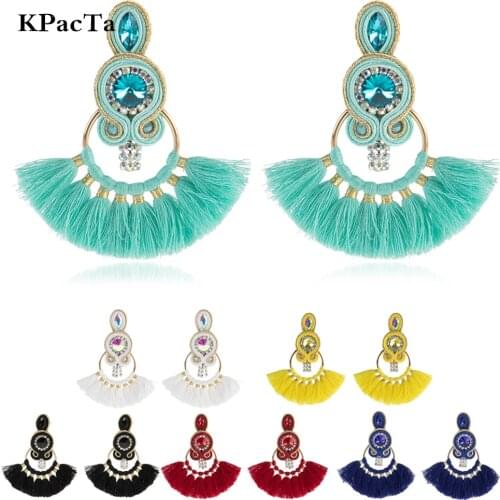 KPACTA 2019 New Design Ethnic Style Leather Drop Earrings Fashion Jewelry Women Soutache Handmade Weaving Tassel Hanging Earring