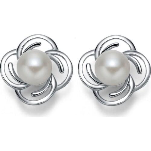 Sinya Pearl Stud Earrings in 925 sterling silver follower design fine jewelry for women mother girls New Hot gift