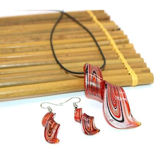 6 Sets Retro Red Romantic Colored Glaze Murano Glass Pendant Earrings Necklaces Set For Women Elegant Temperament Jewelry Gift