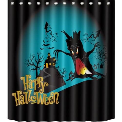 72'' Halloween Bathroom Waterproof Fabric Shower Curtain Polyester 12 Hooks Bath Accessory Sets Tree Demon With Teeth And Claws