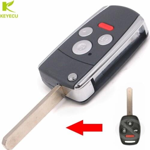 KEYECU 3 Button+Panic Conversion Flip Remote Key Shell Fob for Honda Accord Civic Pilot CR-V Fit Ridgeline