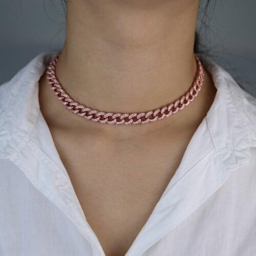 10mm Miami Cuban Link Chain Necklace women girls Iced Out Bling cz cubic zirconia Hip hop 32+10cm choker Necklace Jewelry