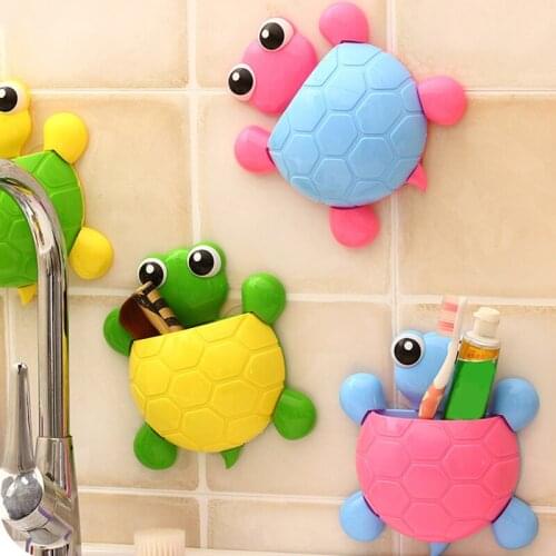 Cartoon Design Turtle Sucker Hook Toothbrush Holder Cute Tortoise Children Toothbrush Holder Bathroom Decoration Accessories