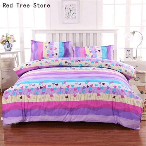 Rainbow Colorful Printing Bedding Set Heart Flower Home Textile Sheet Pillowcase Duvet Cover Bedspread Single Double Quilt Cover