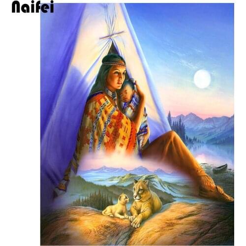 Teepee of Dreams 5D DIY Diamond Painting Full Square round New Arrival Diamond Embroidery Indian woman Portrait Kit Home Decor