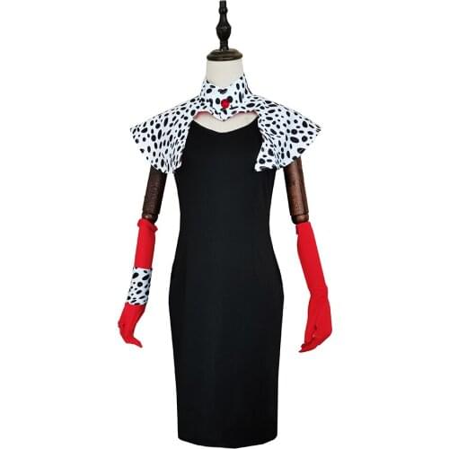 Cruella De Vil Cosplay Costume Print Dress Outfits Halloween Carnival Suit