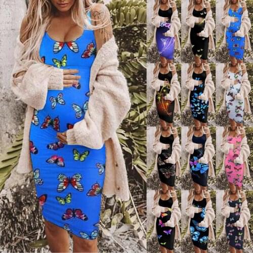 2021 Summer Pregnancy Dresses Womens Casual Round Neck Sleeveless Printing Maternity Long Skirt Vest Dress Pregnancy Clothes