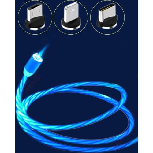 Hotet LED Flow Luminous Lighting Magnetic 8 Pin USB Cable For iPhone XR X 7 8 Micro USB Charger Fast Charging Magnet Charge
