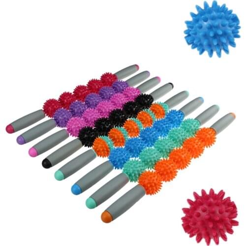 Gym Yoga Massage Stick Relax Muscle Roller 5 Spiked Balls Anti Cellulite Slimming Trigger Point Roller Muscle Body Relax Tool