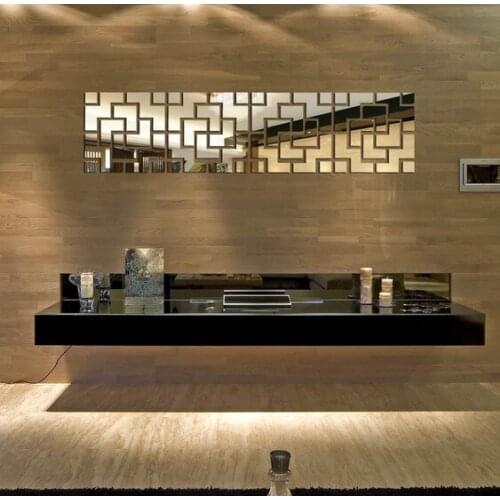 MEYA Set of 4 Modern DIY Square Decorative Mirror Sticker TV Wall Background Art ,Fashion Crystal Mirror Decal Murals