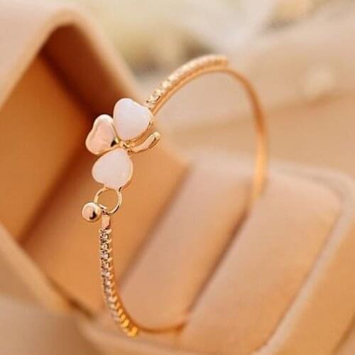 Sweet Clover Bow Love Bracelet 2021 New Fashion Exquisite Cute Crystal Inlaid Bracelet for Women Bangle Female Jewelry Gift