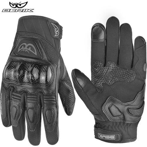 BERIK 2021 New Motorcycle Gloves Black Genuine Leather Motocross Protection Guantes Moto GP Off Road Gloves Men&Women M-XXL