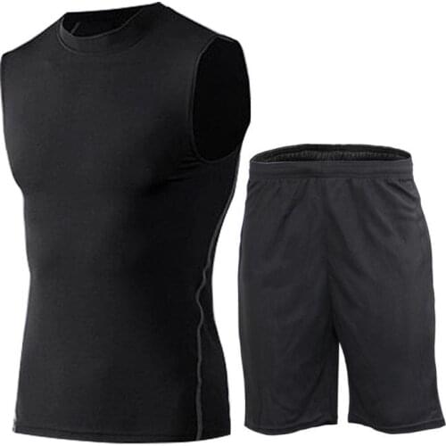 Men Training Fitness Sports 2 Pcs Vest Suit Quick Dry Sweat Suits Men Running