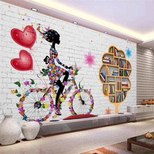 Beibehang Custom Wallpaper Creative Fashion White Brick Wall Bookcase TV Wall 3D Wallpaper Living Room Bedroom Mural wallpaper