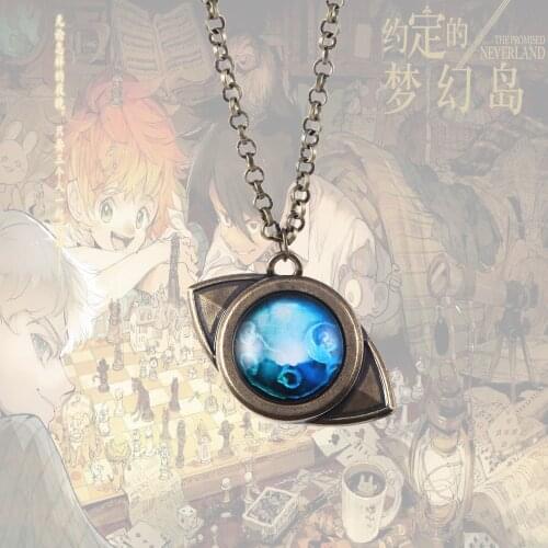 Anime The Promised Neverland Necklace Mujika Emma Amulet Blue Eye-shaped Pendant Necklace for Women Men Cosplay Jewelry Gift