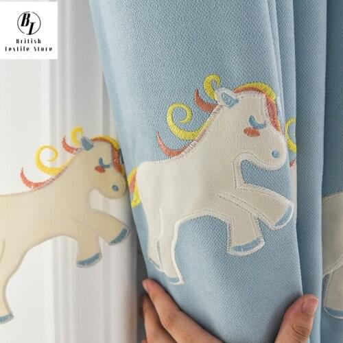 Net Red Unicorn Korean Cartoon Childrens Room Bedroom Curtains Finished Product Customization