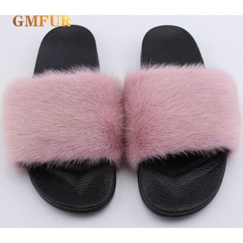 Fur Slippers Women Real Mink Fur Slides House Home Fluffy Comfort Furry Summer Flats Sweet Ladies Shoes Indoor Flip Flops
