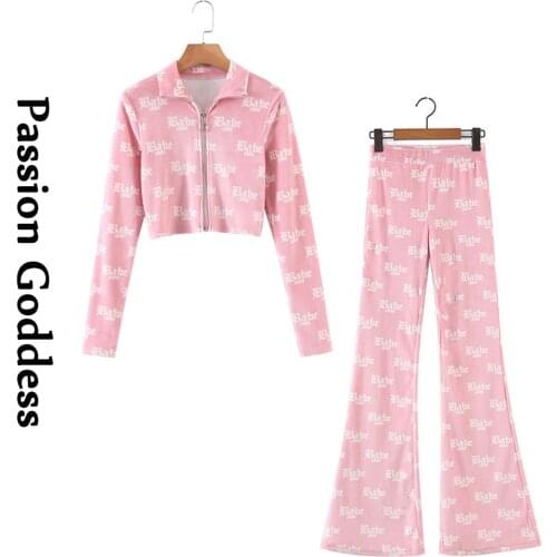 Cute Women 2 Piece Velvet Sets Loungewear Tracksuits Babe Letter Printed Zipper Jackets High Waist Flare Pants Two Piece Outfits