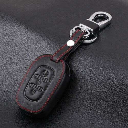 Car-styling,Leather car key holder cover case keychain For Renault Duster Sandero Logan Clio Captur Laguna Scenic 2016 2017