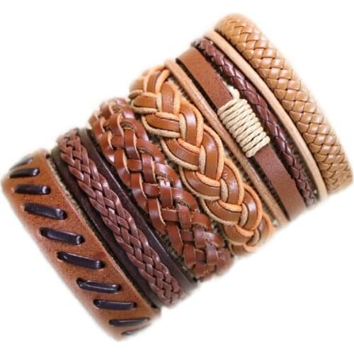 Wholesale bangle 6pcs/lot Hot Jewelry Vintage Braided genuine leather bracelet Multilayer Rope Bracelets Wrap Bracelets -S15