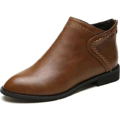 Women Pu Leather Ankle Boots Ladies Short Plush Sewing Pointed Toe Platform Short Boot Female Spring And Autumn High Quality Hot