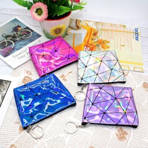 Womens Organizer Wallet Rhombus Laser Purse Zipper Coin Wallet Womens Storage Lipstick Bag Creative Ladies PU Leather Wallets