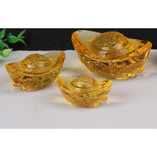 1pc Yellow Crytal Feng Shui Golden Yuan Bao, Office Living Room Decoration Attract Wealth and Good Luck