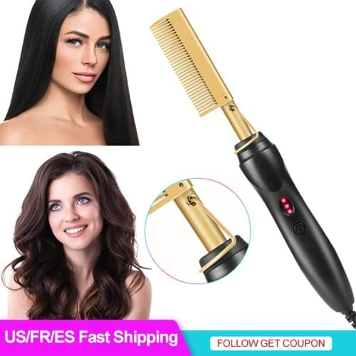 2 in 1 Hot Comb Straightener Electric Hair Straightener Hair Curler Wet Dry Use Hair Flat Irons Hot Heating Comb For Hair