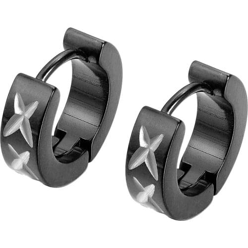 2021 Trendy Kpop Black Hoop Earrings For Men Women Boy Punk Minimalism Stainless Steel Hip Hop Jewelry Accessories Gifts Earring