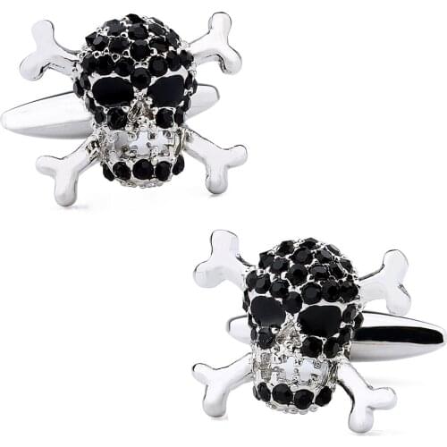 HAWSON Skull/Skeleton Cufflinks with Crystal Mens Black Cuff Links High Quality Luxury Fashion Shirts Jewelry Halloween Gift