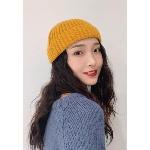 CHSDCSI Winter Knitted Adult Casual Hip Hop Hat Women Men Acrylic Beanie Unisex Solid Warm Elastic Pumpkin Portable Melon Cap