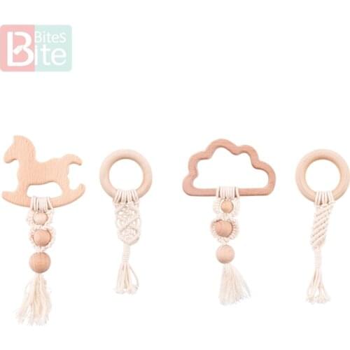 1PC Beech Wooden Horse Clouds Teether Crochet Wood Beads DIY Wood Jewelry Making Tassel Pendant Baby Cart Accessories Baby Goods