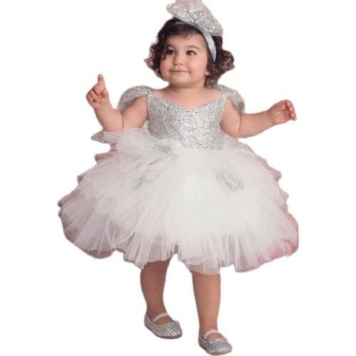 Glitter Kids Party Dress Layers Puffy Girl Princess Dress Cap Sleeve Girl Birthday Dress Baby Girl Dress 2021 Communion Dress