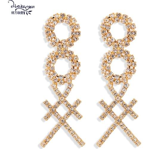 Dvacaman Luxury Rhinestone Long Statement Earrings Women Wedding Hollow Crystal Drop Earrings Bridal Jewelry Wholesale Gift INS