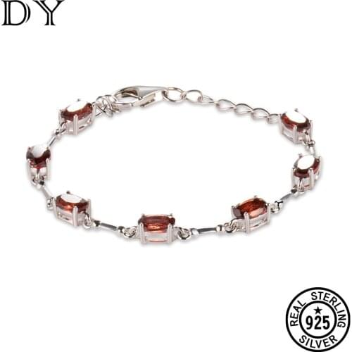 DY 925 Sterling Silver б Bracelet Natural Garnet Stone For Women Engagement Silver Charm Gifts Fine Jewelry Silver 925 браслет