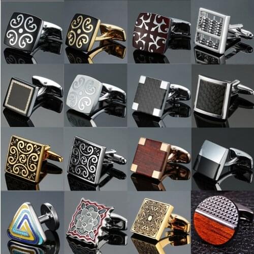Environment-friendly carbon fiber Mahogany cufflinks Square Laser lattice carving pattern mens French shirt cufflinks
