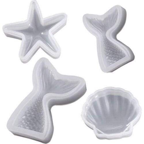 4Pcs Epoxy Mold Mermaid Tail Starfish Seashell DIY Resin Craft Making Silicone Mold