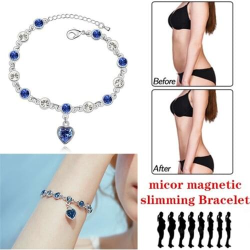 Exquisite Love Shape Weight Loss Bracelet 925 Pure Silver Blue Crystal Bracelet Magnetic Therapy Burning Fat Health Jewelry