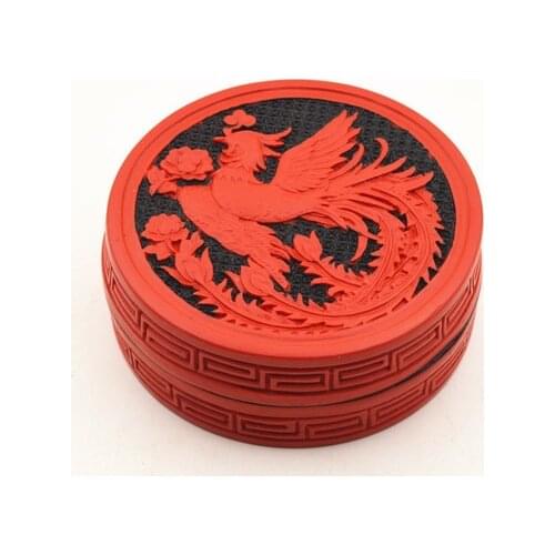 Exquisite Chinese Flower Red Cinnabar Lacquer Phoenix Auspicious Jewelry Box