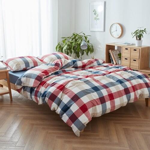 Classical red and blue plaid bedding set 3/4pcs Single Double King size bed linen Cotton duvet cover fitted bed sheet pillowcase