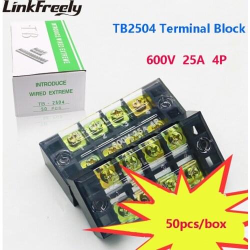 TB2504 2pcs Dual Row Screw Terminal Block Strip 4P 25A /600V Electrical Wire Connector Terminal Fast Crimp TB 15A 45A Terminals