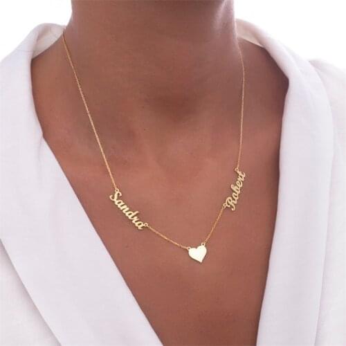 Fashian Custom Two Heart Necklace Pendant Stainless Steel Jewelry Personalized Double Name Choker Necklace Wedding Bride Gift