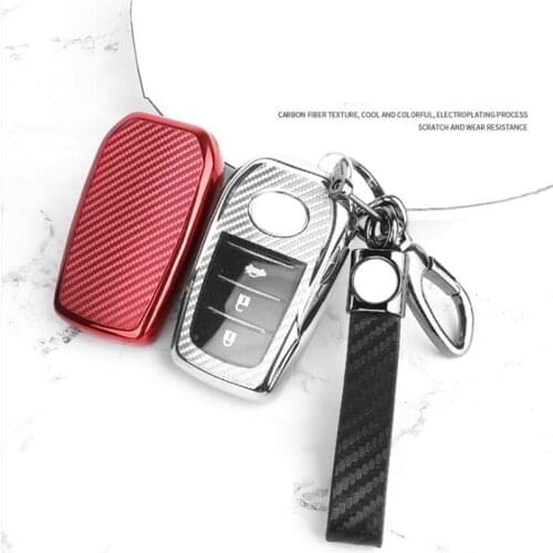 Carbon Fiber Soft TPU Car Key Cover Protection Holder Crystal Keyring Full Covers Case For Toyota Hilux Revo Innova Rav4
